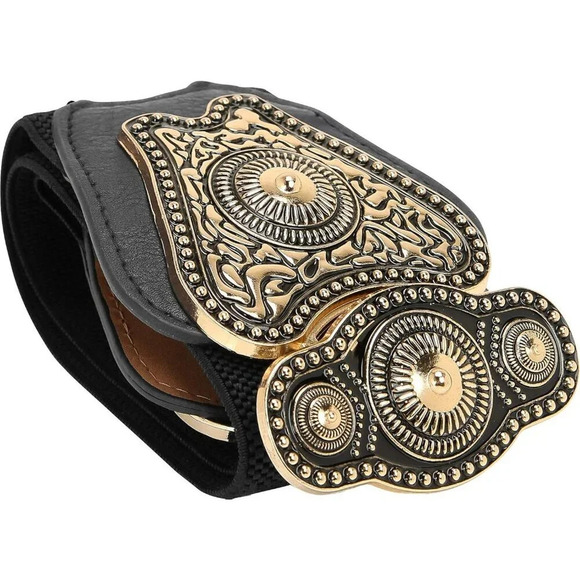 ❤️Women Black Butterfly Wide Elastic  Stretch Vintage Antique Retro Buckle Belt - Picture 5 of 5